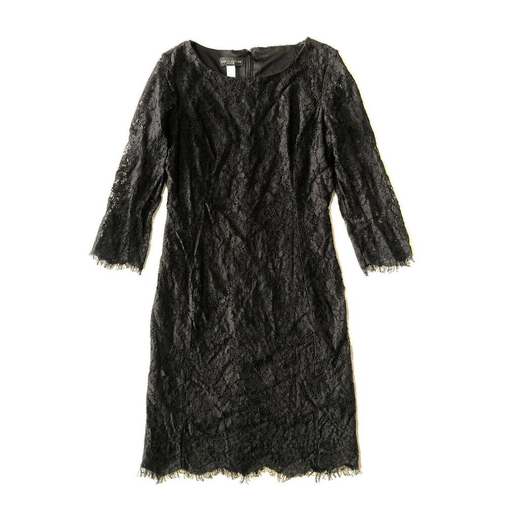 Simply Styled Womens Size M Black Lace 3/4 Sleeve Scoop Neck Mini Dress